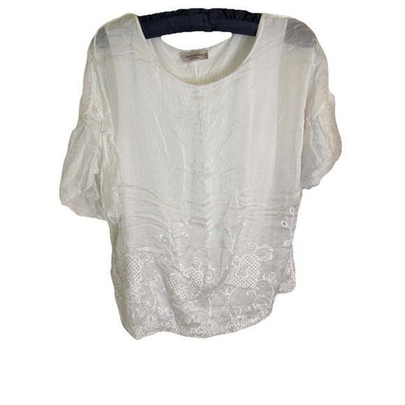 Via SIGNORIA Small Shirt Top Silk Blend Embroidered Layered Lined Made in Italy - Picture 2 of 9